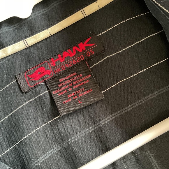Hawk Shirt Mens Large Black Striped Short Sleeve Button Up Casual Pinstripe - Picture 2 of 7